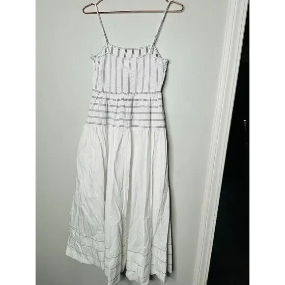 SAYLOR White Delicate Pinstriped 100% Cotton Square Neck Adalene Dress Small